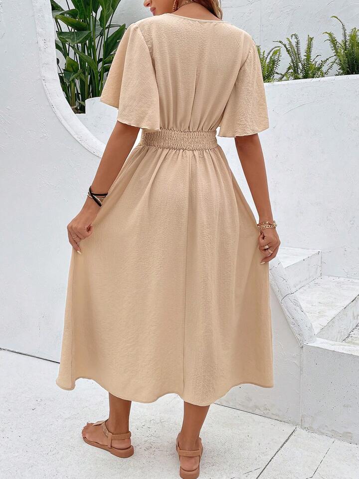 A & S Vacation Guipure Lace Insert Flounce Sleeve Dress