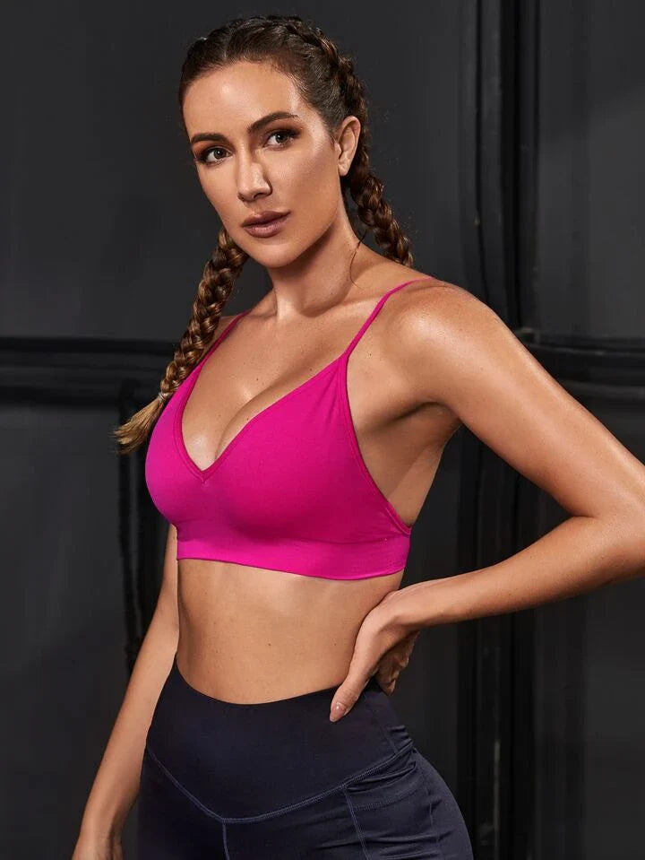 A & S Solid Hot Pink Open Back Sports Bra