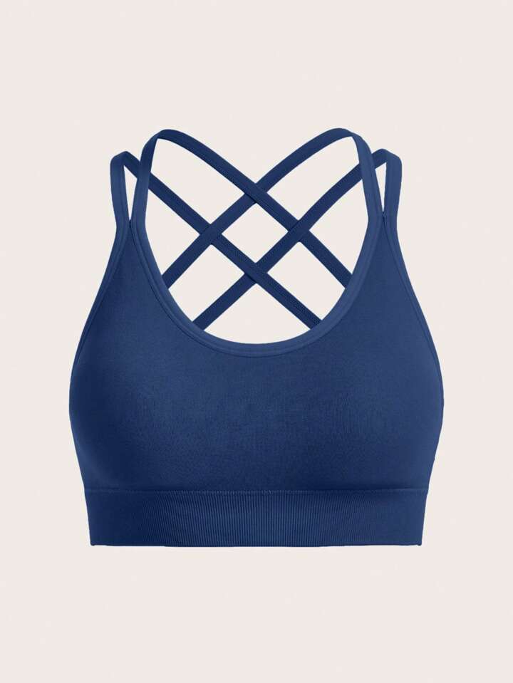 A & S Solid Color Seamless High-Stretch Cross Back Sports Bra