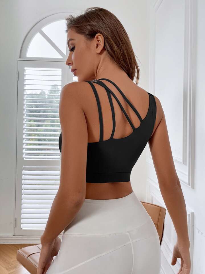 A & S Trendy Medium Support Breathable Softness Asymmetrical Neck Sports Bra