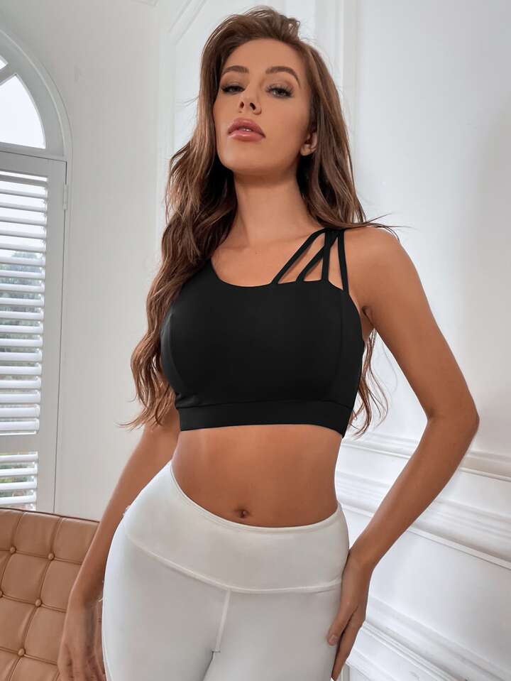 A & S Trendy Medium Support Breathable Softness Asymmetrical Neck Sports Bra