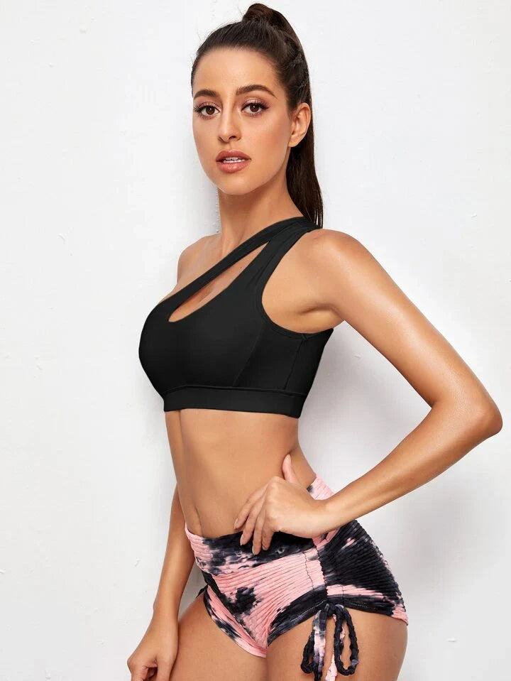 A & S Medium Support One Shoulder Cut Out Sports Bra