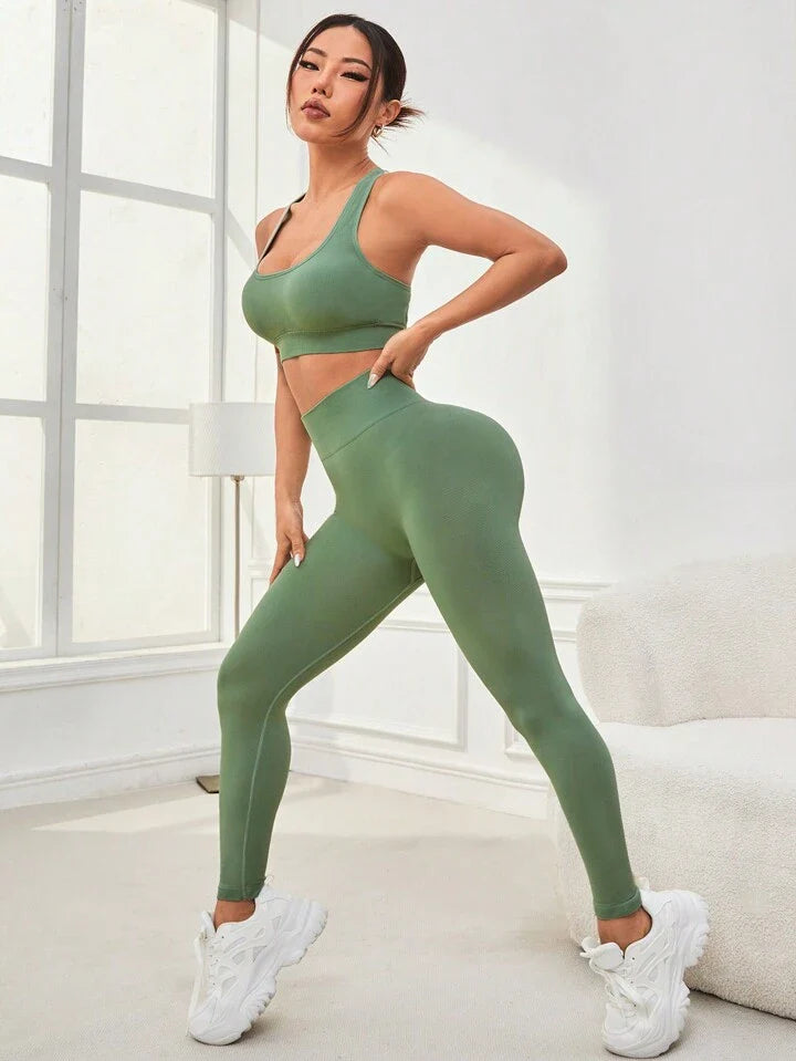 A & S Yoga Sxy Women's Seamless Hollow Out Back Gym Set