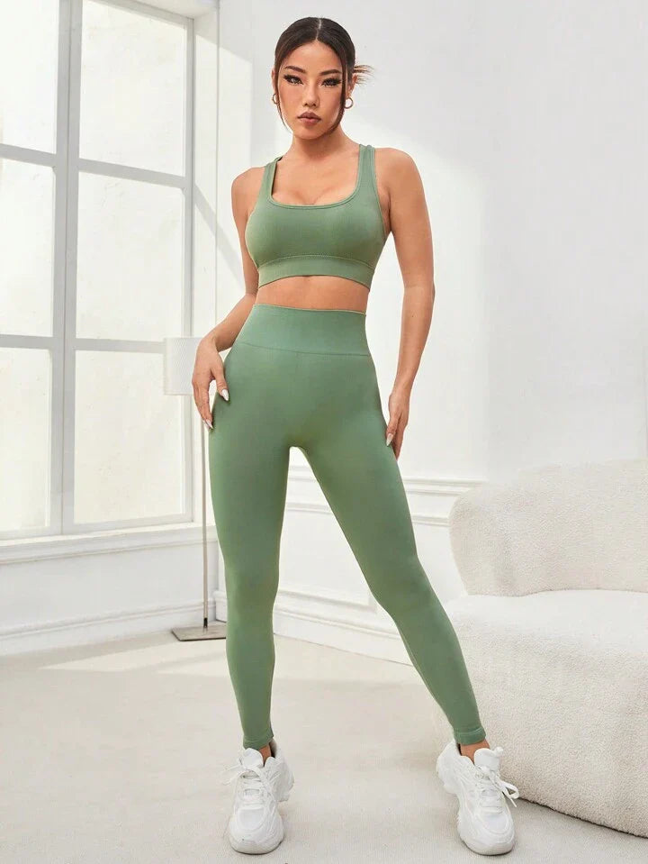 A & S Yoga Sxy Women's Seamless Hollow Out Back Gym Set