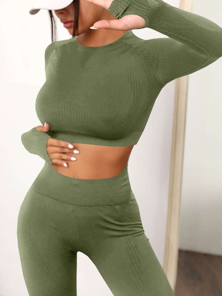 A & S 2pcs Seamless High Stretch Yoga Set Tracksuit Gym Set