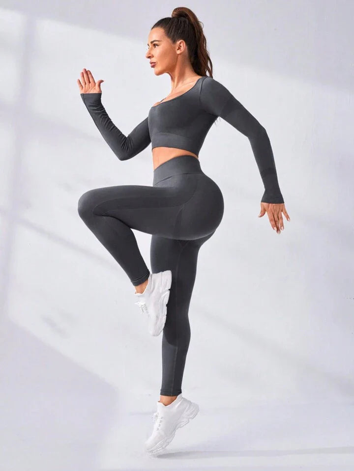 A & S Seamless High Stretch Scoop Neck Sports Set Workout Set