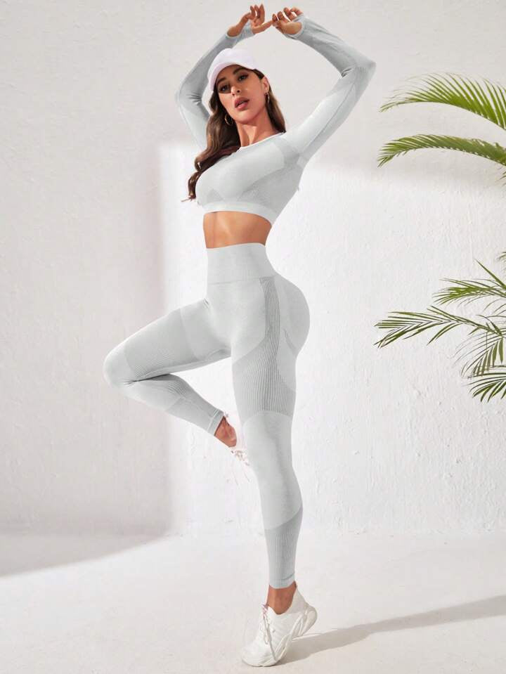 A & S Seamless High Stretch Scoop Neck Sports Set Workout Set