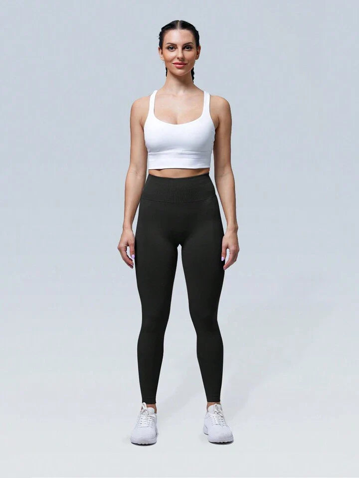 A & S Solid Color High Waist Wrapped Sports Leggings