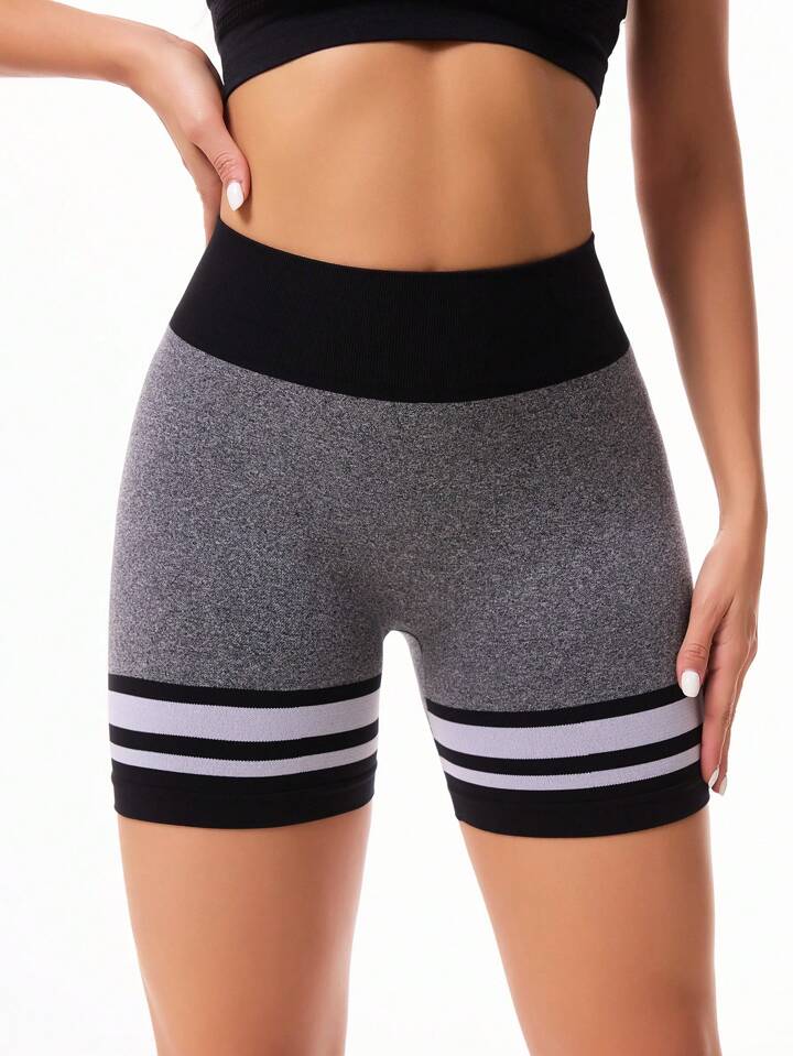 A & S Seamless Color Block Simple Tight Sports Shorts