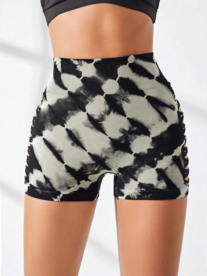 A & S Yoga Trendy Tie Dye Criss Cross Side Sports Shorts
