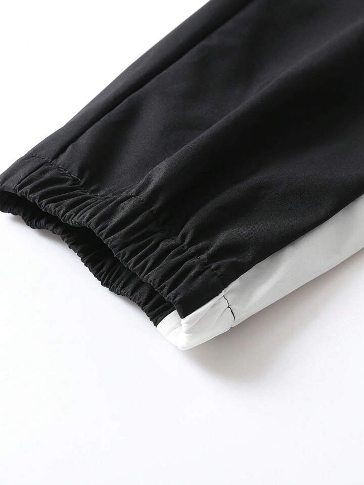 Men Two Tone Drawstring Hooded Sports Jacket & Sweatpants Gym Clothes