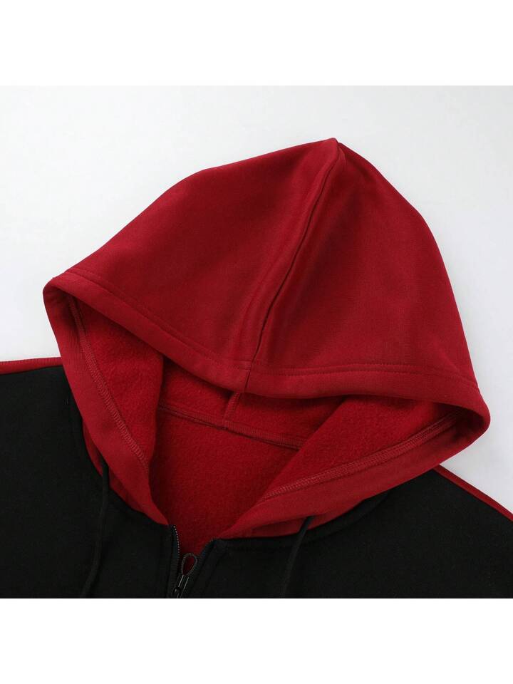 2pcs/Set Men's Casual Color Block Patchwork Zipper Sports Suit