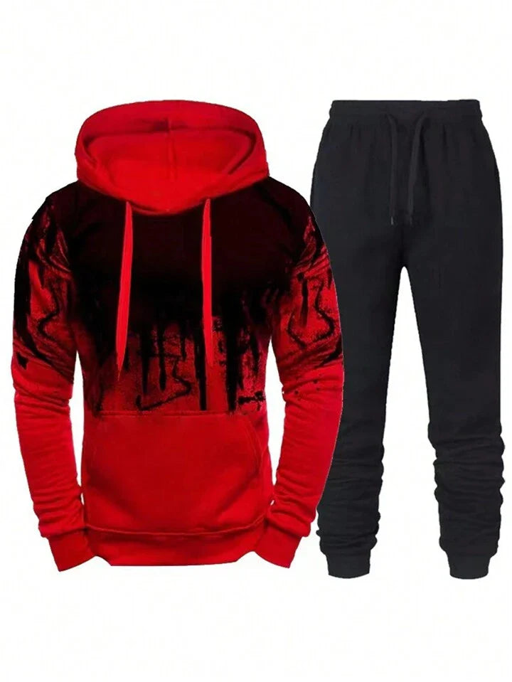 Men's Hooded Leisure Sweatsuit With Stylish Graffiti Print