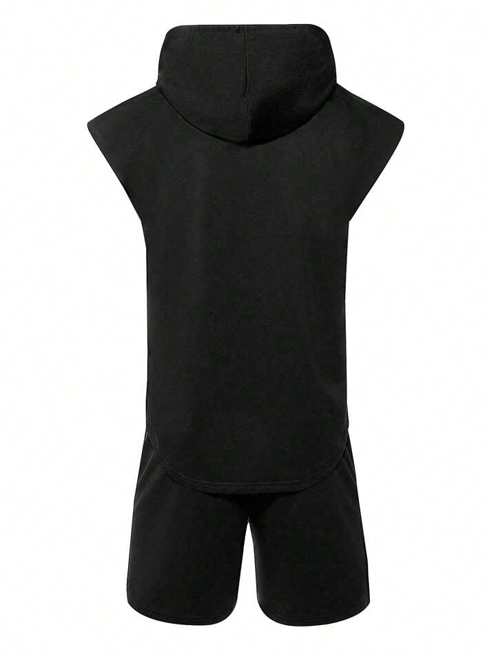 A & S Men Shorts Set Men's Sleeveless Hooded Boxing Sportswear Set