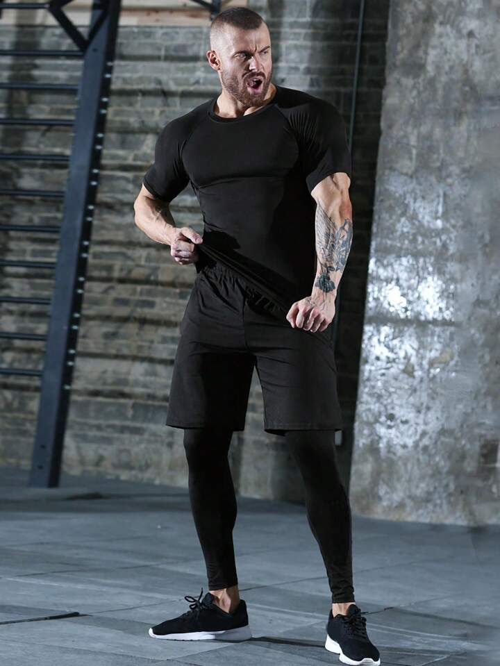 5pcs/Set Men's Sporting Suit, Quick-Dry Fitness Clothes For Compression & Gym