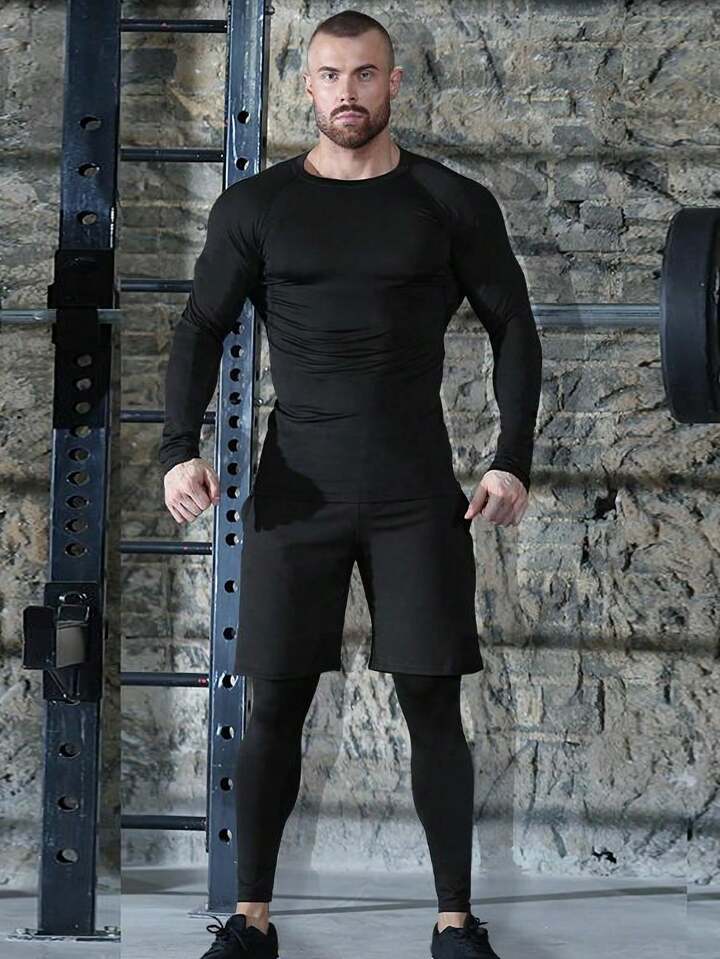 5pcs/Set Men's Sporting Suit, Quick-Dry Fitness Clothes For Compression & Gym