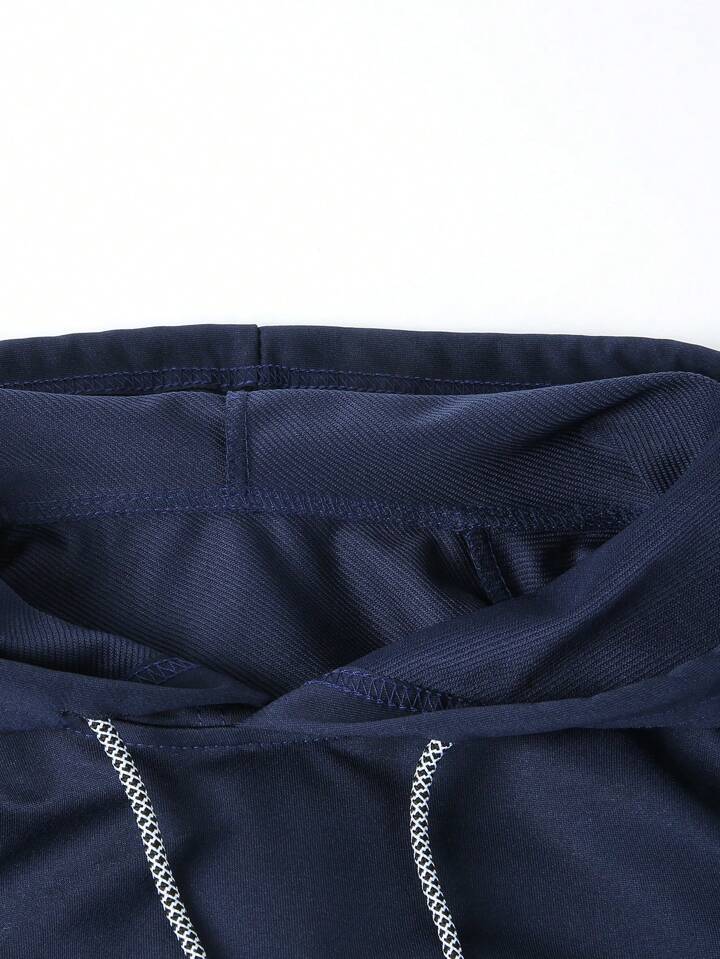 Sport Streetwear Men's Letter Print Drawstring Hooded Sports Sweatshirt