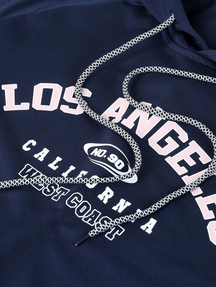 Sport Streetwear Men's Letter Print Drawstring Hooded Sports Sweatshirt