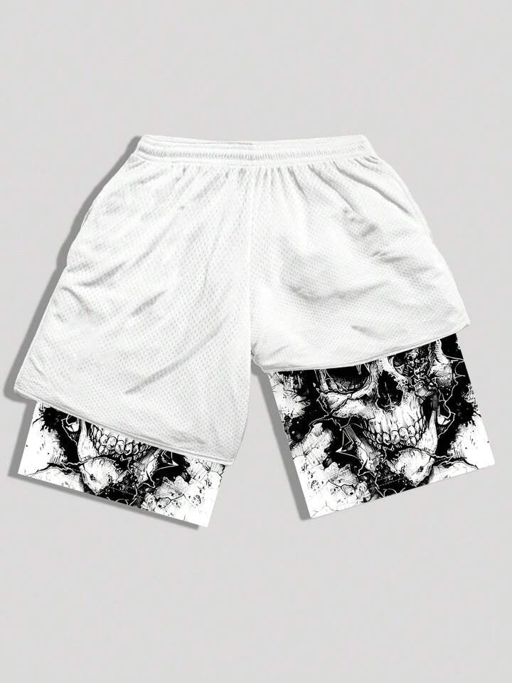 Goth Men Dragon Printed Athletic Basketball Mesh Shorts.