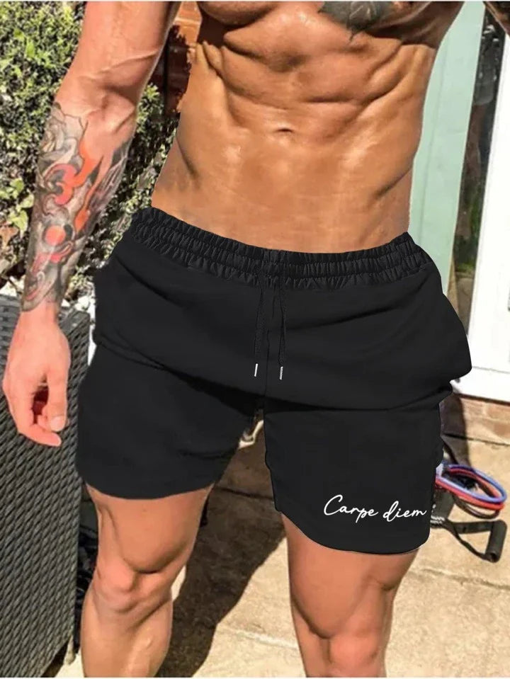 Homme Men Letter Graphic Drawstring Waist Shorts