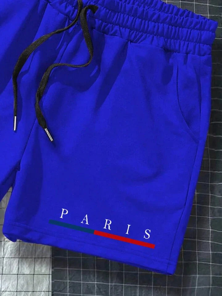Homme Men Letter Graphic Drawstring Waist Shorts