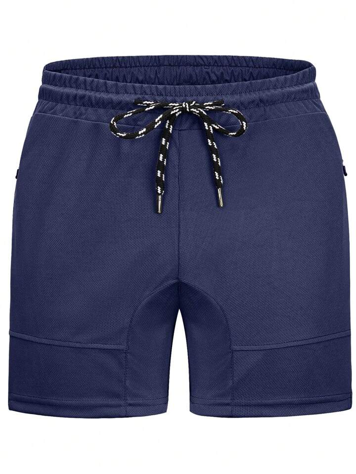 Men Zip Pocket Split Hem Drawstring Waist Shorts