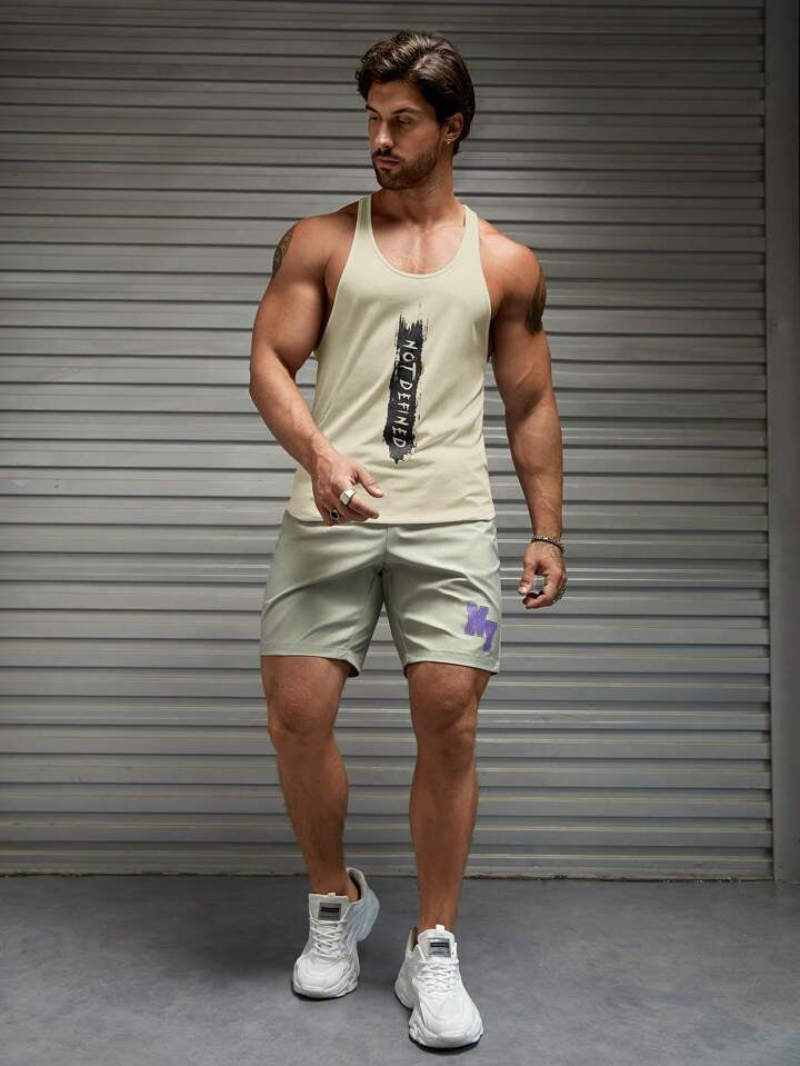 Homme Men's Knitted Letter Print Casual Tank Top