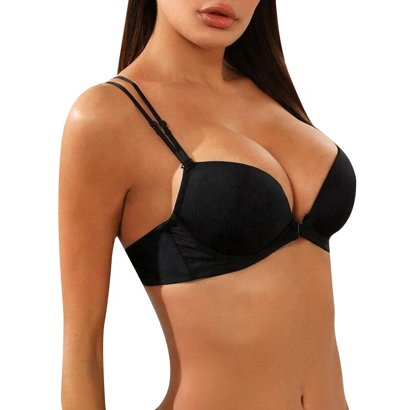 A & S Black Push Up Bra with Fancy String Strap