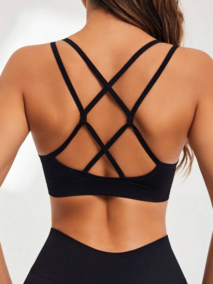 A & S Women Fashionable Cross Design Seamless Sports Bra