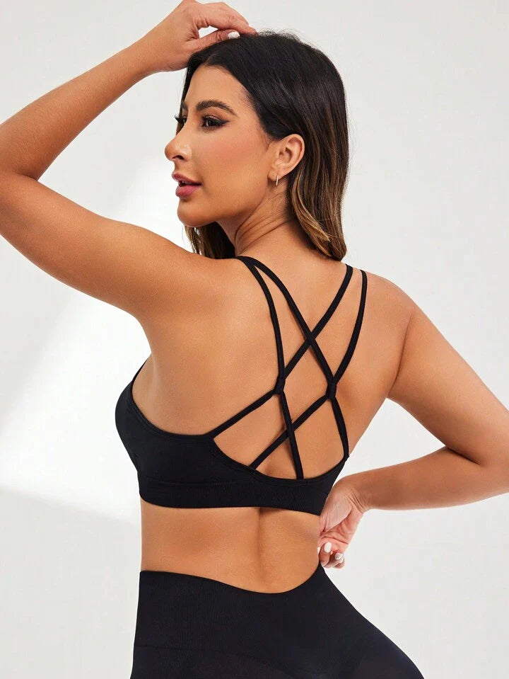 A & S Women Fashionable Cross Design Seamless Sports Bra
