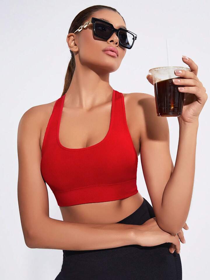 A & S Solid Color Back-Crossed Simple And Comfortable Sports Bra