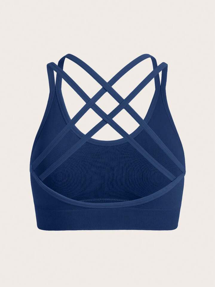 A & S Solid Color Seamless High-Stretch Cross Back Sports Bra