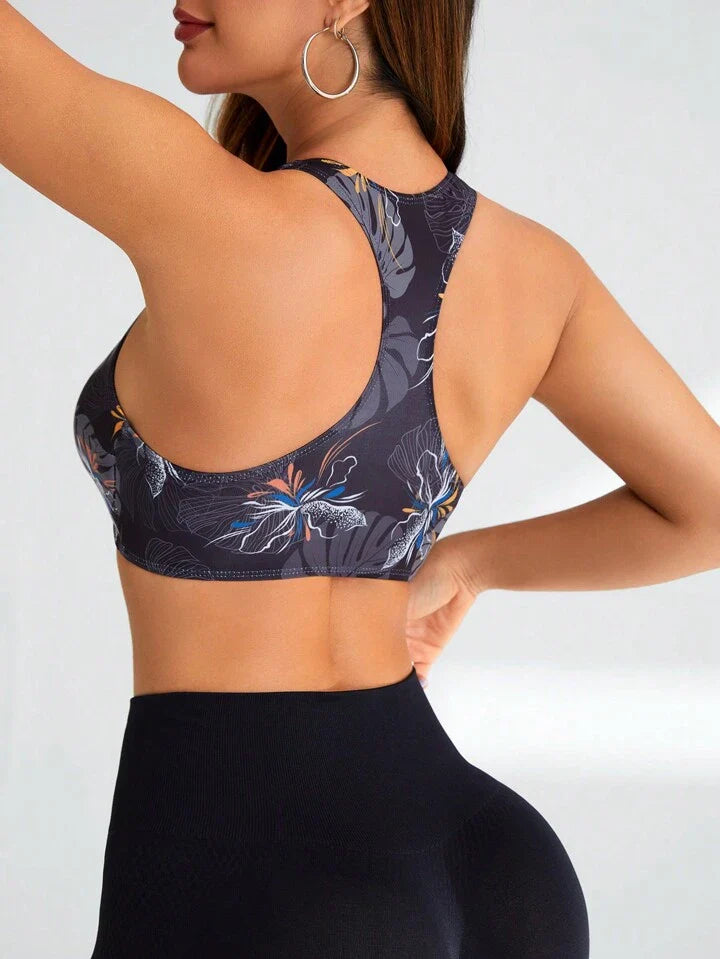 A & S Yoga Floral Women'S Tropical Print Racerback Sports Bra