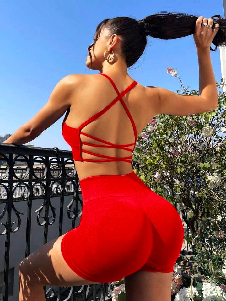 A & S Yoga Solid Crisscross Backless Sports Set