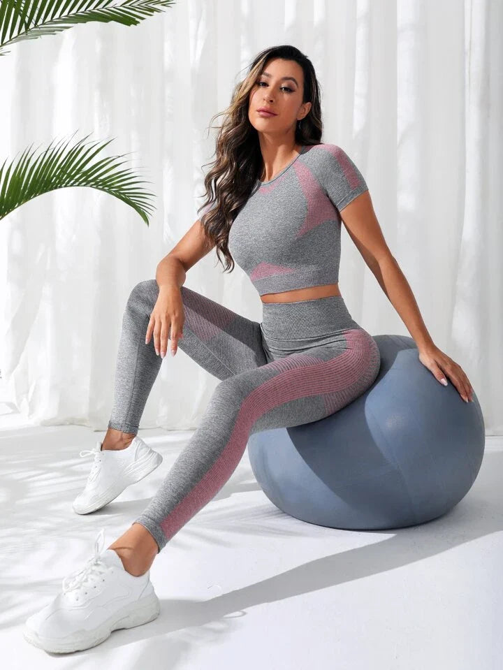 A & S Seamless Raglan Sleeve Tummy Control Sports Set