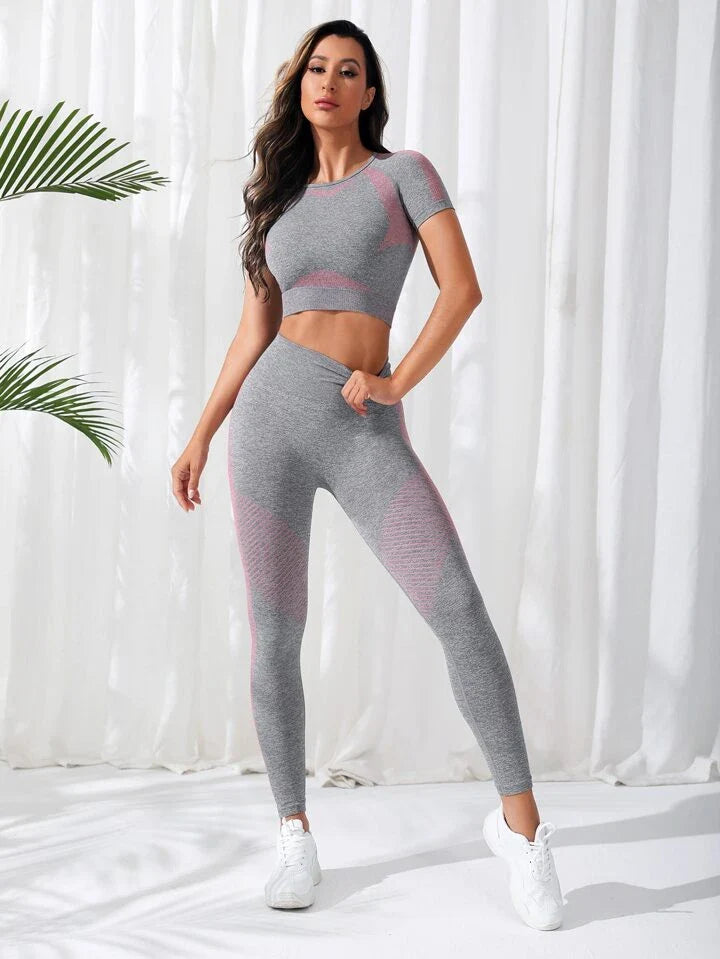 A & S Seamless Raglan Sleeve Tummy Control Sports Set