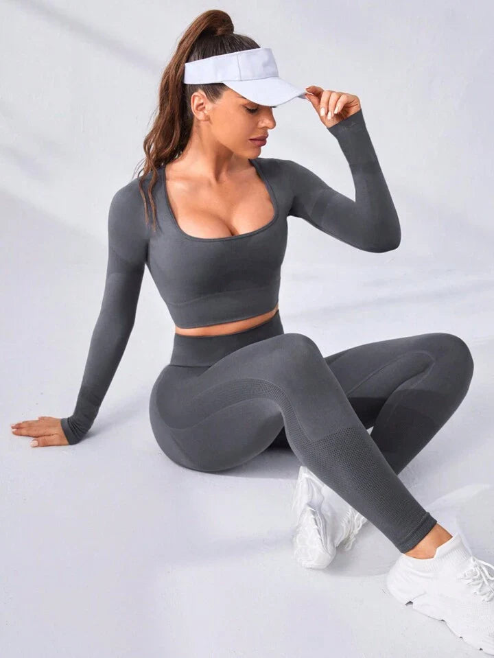 A & S Seamless High Stretch Scoop Neck Sports Set Workout Set