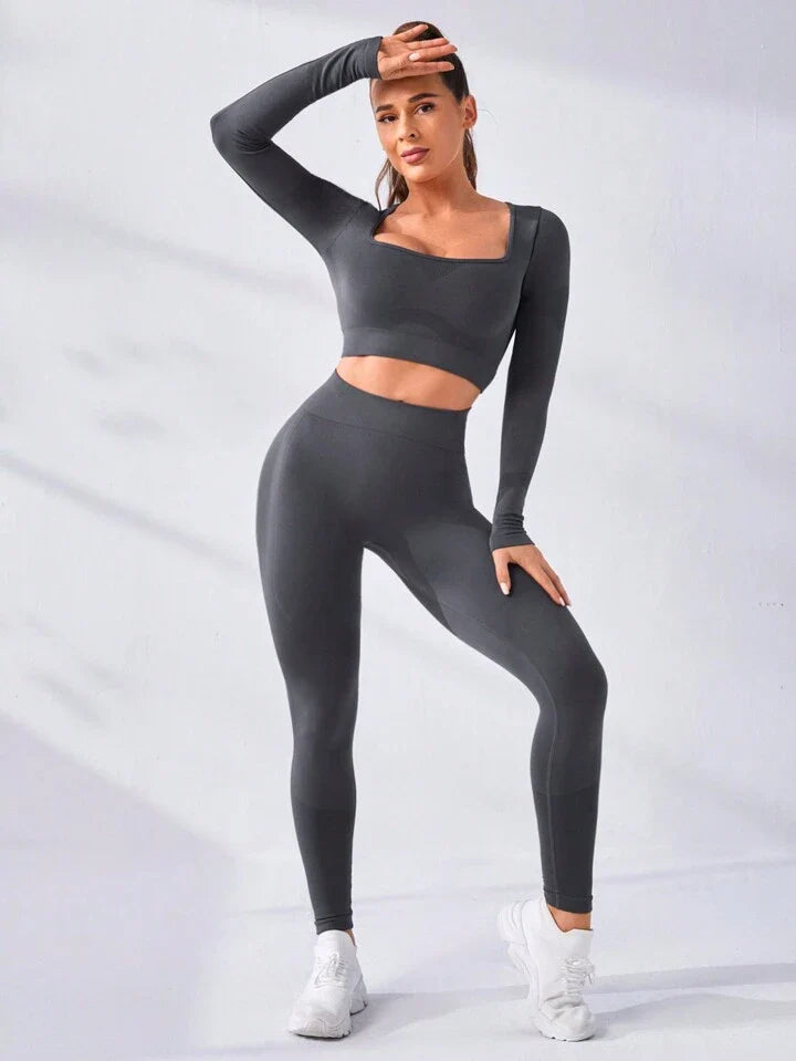 A & S Seamless High Stretch Scoop Neck Sports Set Workout Set