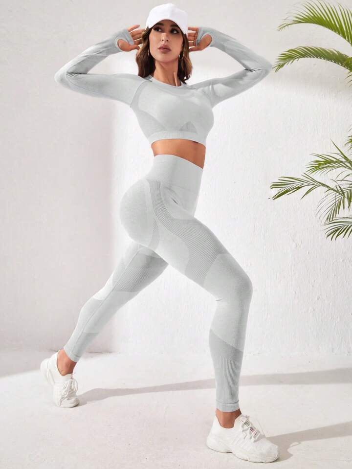 A & S Seamless High Stretch Scoop Neck Sports Set Workout Set