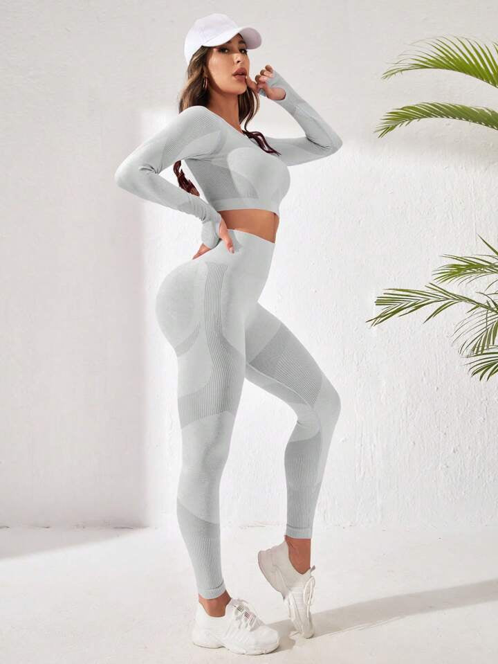 A & S Seamless High Stretch Scoop Neck Sports Set Workout Set