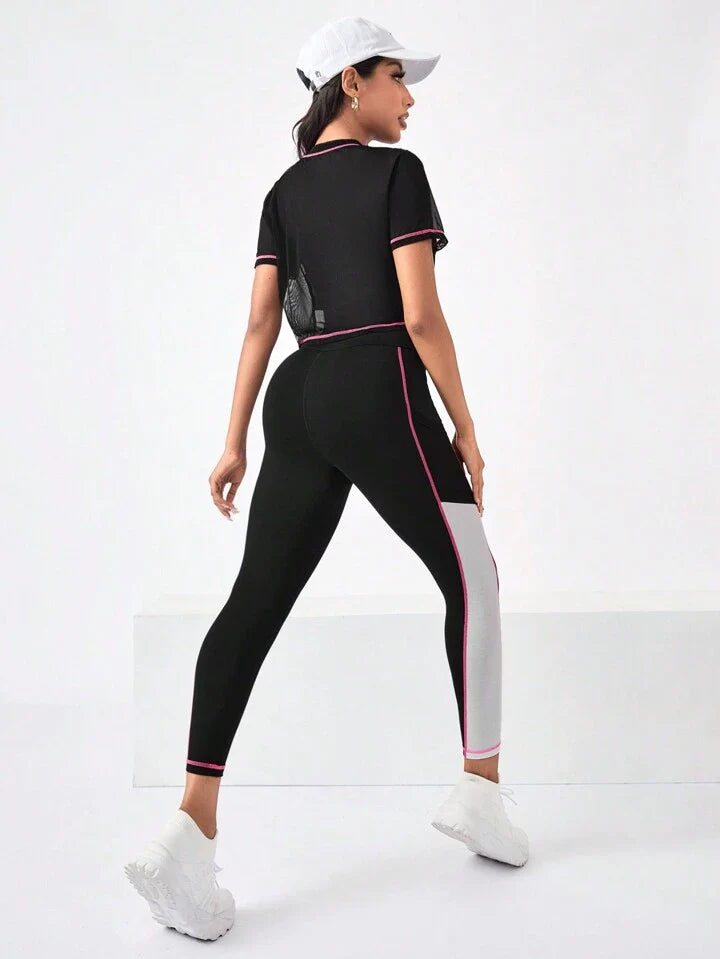 A & S Running Colorblock Sports Tee & Phone Pocket Side Leggings