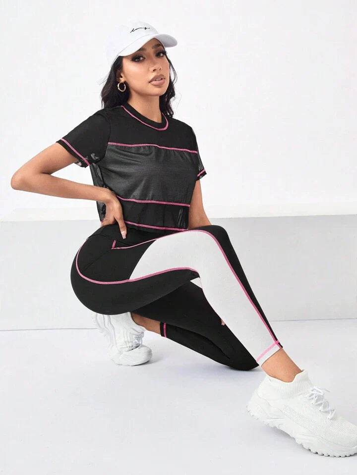 A & S Running Colorblock Sports Tee & Phone Pocket Side Leggings