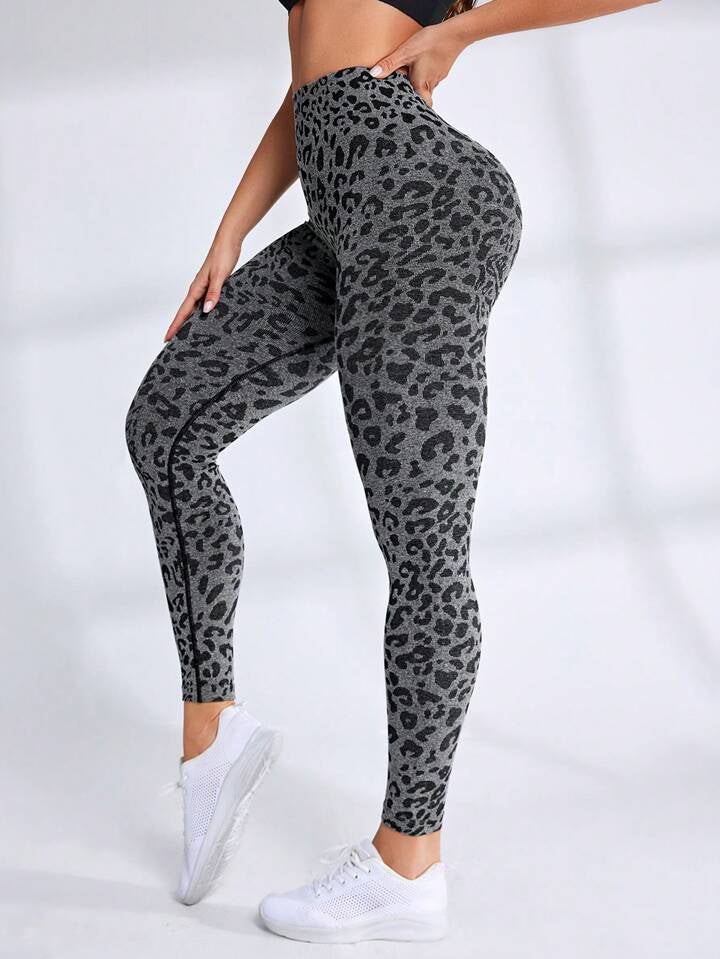 A & S Leopard Print Seamless High Waist Stretchy Gym Leggings