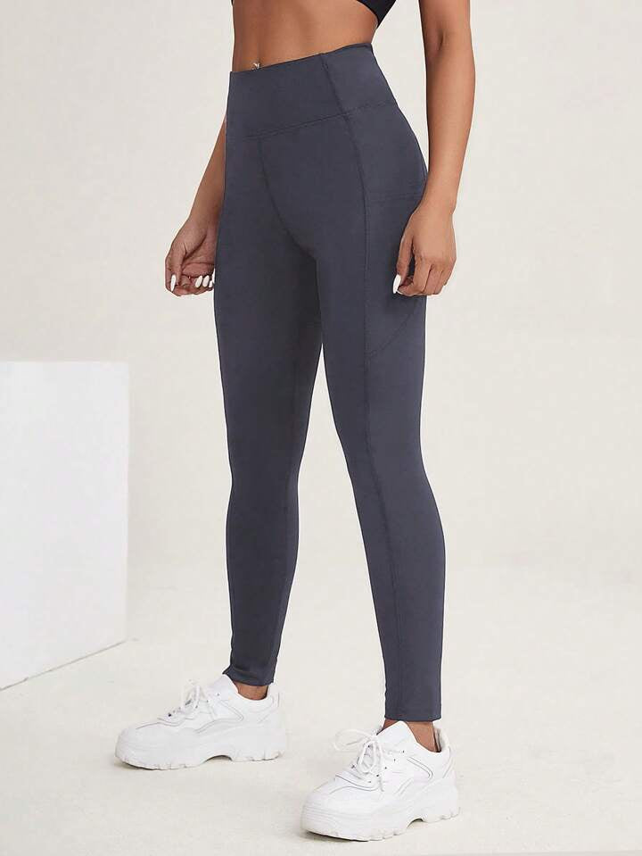A & S Wide Waistband Phone Pocket Side Sports Leggings