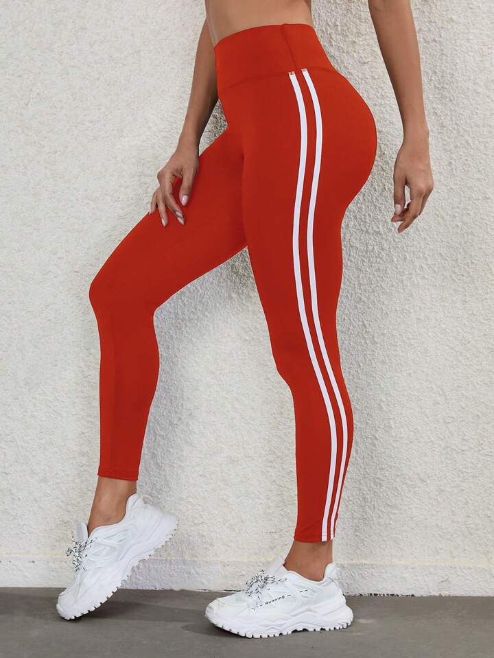 A & S Daily&Casual Striped Side Tummy Control Sports Leggings