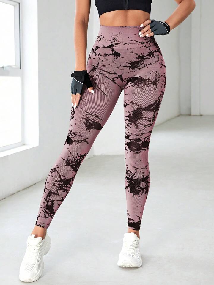 A & S Tie Dye Wideband Waist Sports Leggings