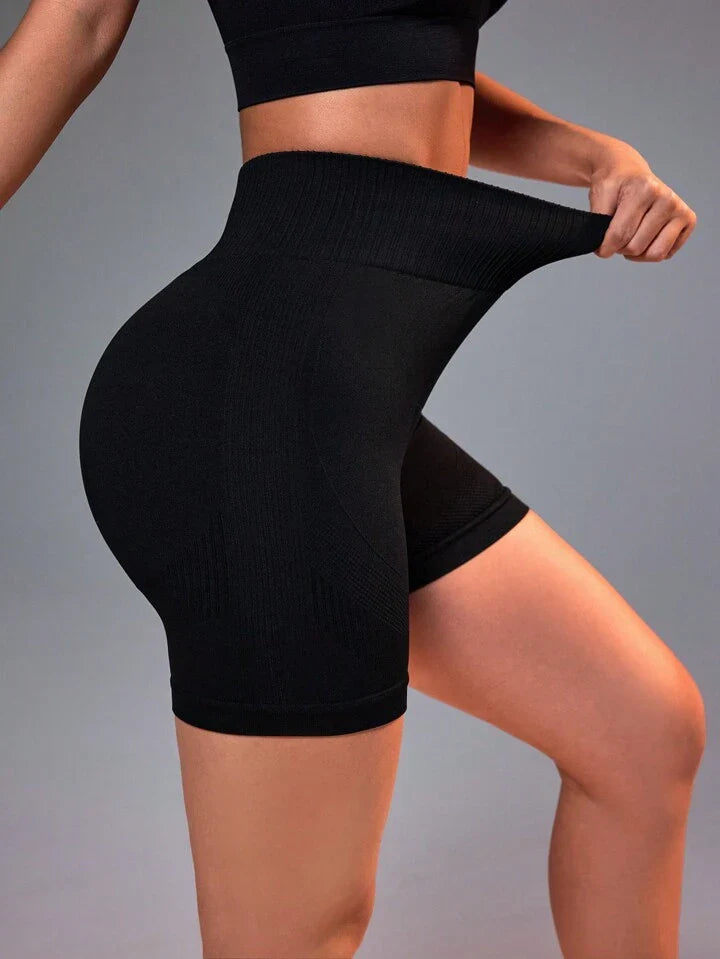 A & S Solid Color Seamless Sports Shorts, Slim Fit, Suitable For Daily Wear Booty Shorts