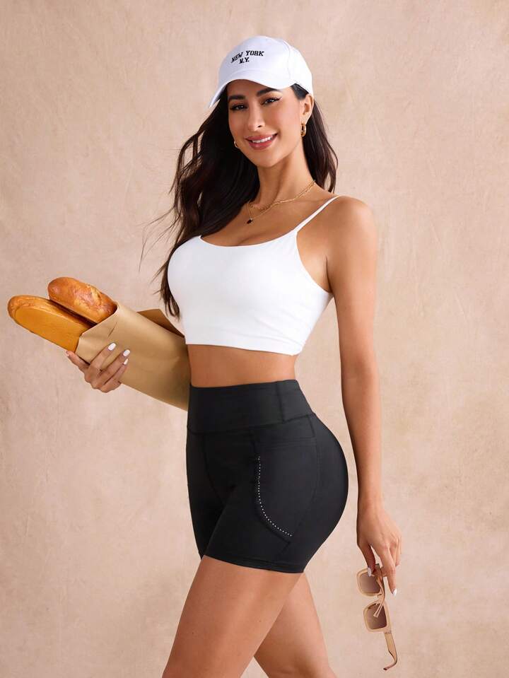 A & S Polka Dot Printed Sports Shorts With Side Pockets, High Waist And Slim Fit