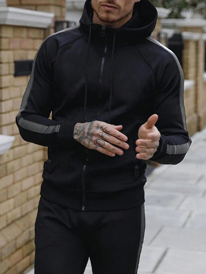 A & S Streetwear Men's Side Stripe Hooded Sportswear Set, Athletic Suit