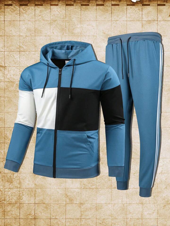 Men's Fitness  Drawstring Hoodie And Sweatpants Sports Suit